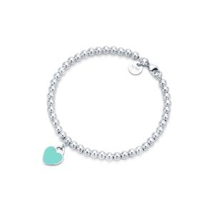 Tiffany Blue Heart Tag Bead Bracelet In Silver 4mm - image 1